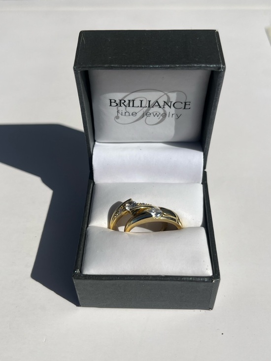 None Jewelry - Set of two: Gold Ring with Clear Gemstone (does NOT come with box)